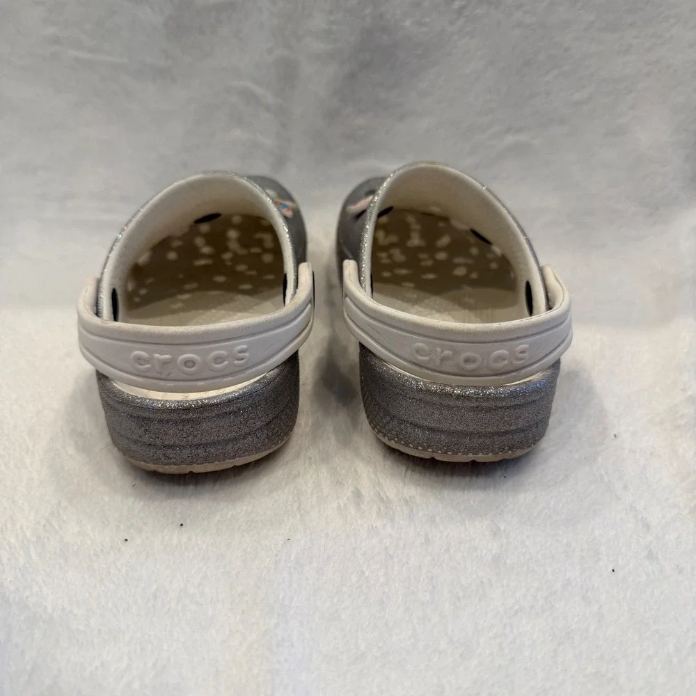 Crocs Kids Classic‎ Glitter Clog Silver Sparkle Unicorn Mermaid Charms Size C10